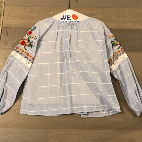 AQUA Blue and White Blouse with Embroidery Size M - Picture 5 of 6